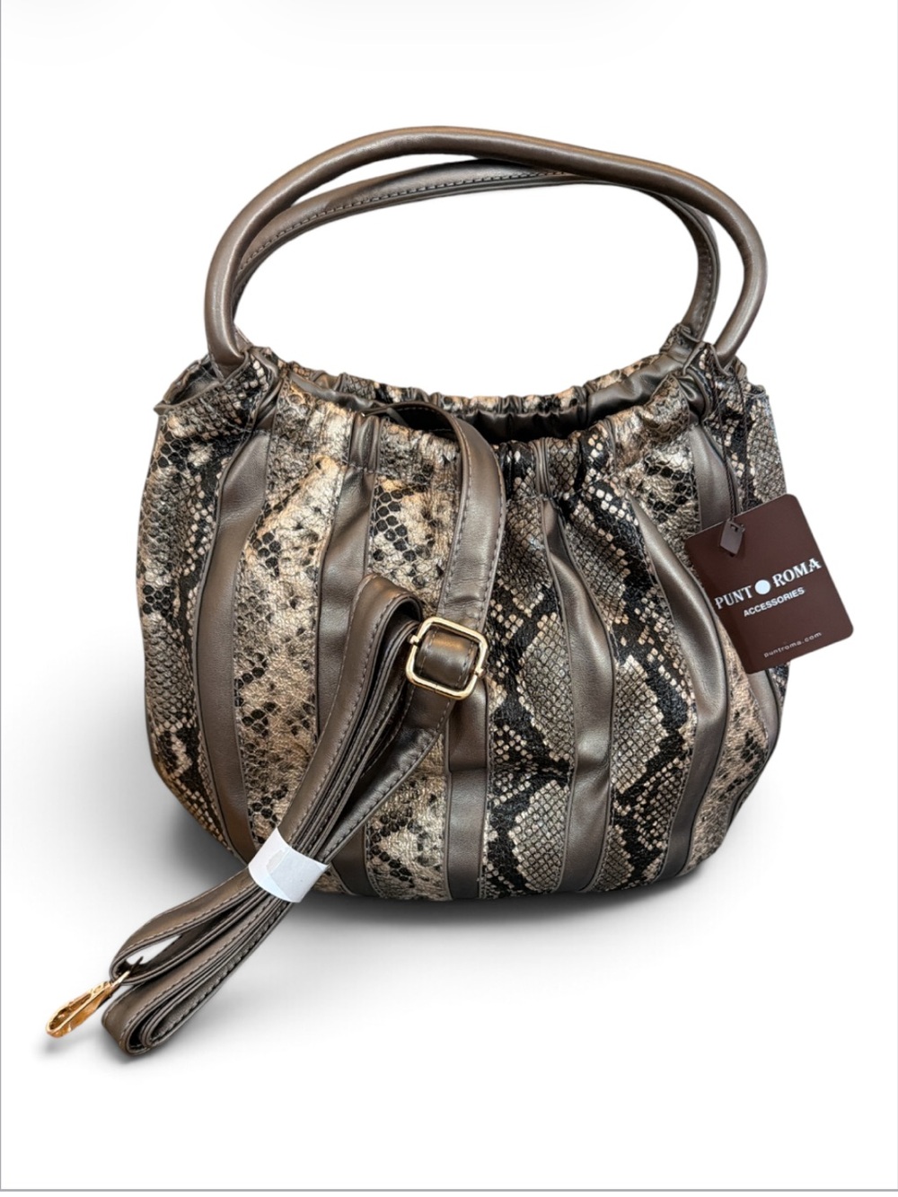 NWT Punt Roma Snakeskin Print Panel Hobo Small Crossbody Bag